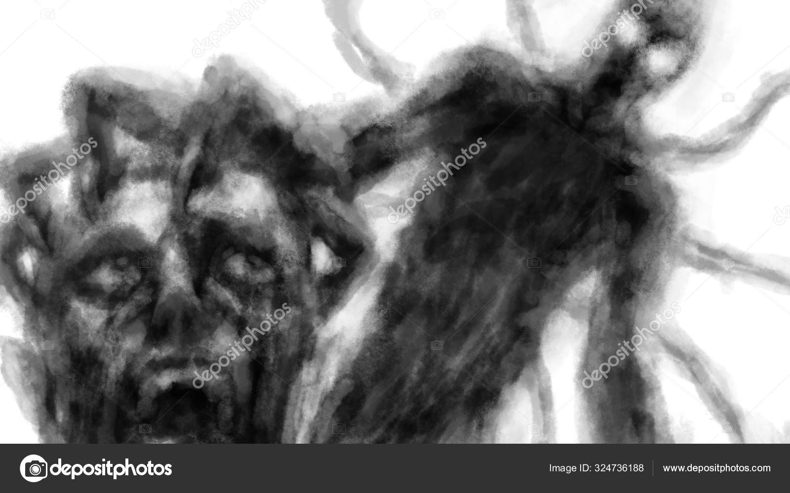 Die Dunkelheit Naht Dunkle Silhouette Eines Monsters Mit Tentakeln Auf  Stockillustration von ©likozor #324736188, image size:1600x1000