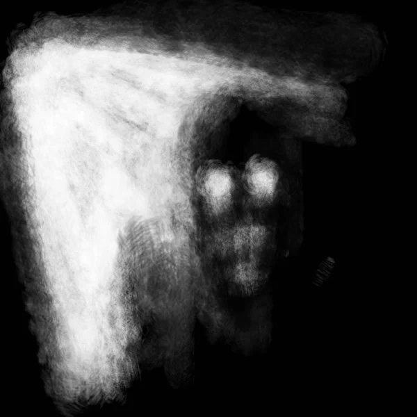 可怕的黑暗怪物的脸 闪烁着光芒的眼睛 具有煤炭和噪音效果的恐怖类型中的黑白插图 — 图库照片