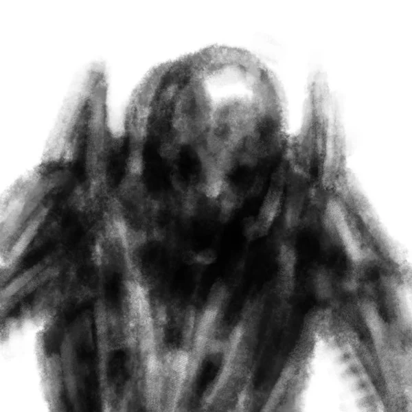 危险的外星人素描 具有煤炭和噪音效果的小说类型中的黑白抽象背景 — 图库照片