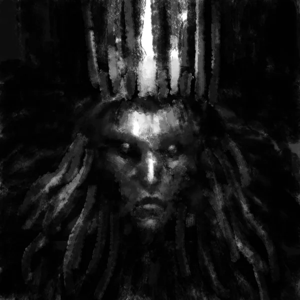 Queen Darkness Crown Her Head Black White Illustration Horror Genre — Stock Photo, Image