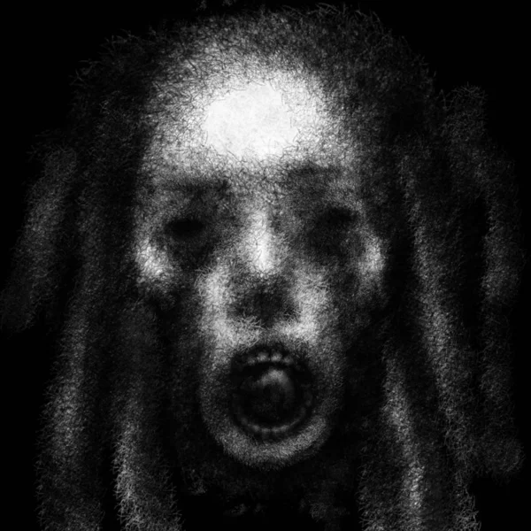 Creepy Witch Face Sticking Out Tongue Black White Illustration Horror — Stock Photo, Image