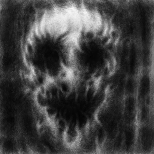 開いた口で怖い幽霊の顔 石炭と騒音効果とホラージャンルの黒と白の抽象的なイラスト — ストック写真