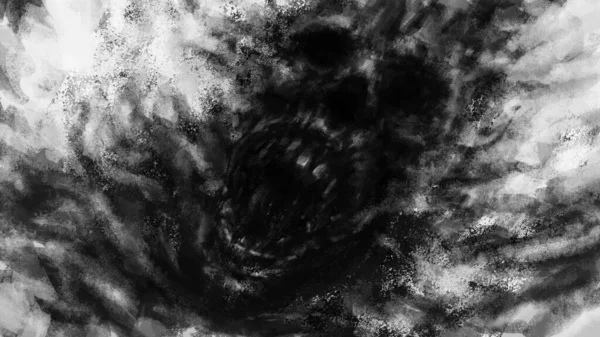 Scary Screaming Mummy Head Attacking Terrible Illustration Black White Color — Stock Photo, Image