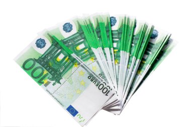 Avro banknotu 100 'lük bir yüzlüğe sahip beyaz bir arkaplanda izole edildi