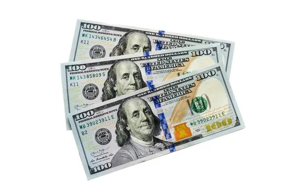 Una Pila Billetes Verdes 100 Dólares Sobre Fondo Blanco Foto — Foto de Stock