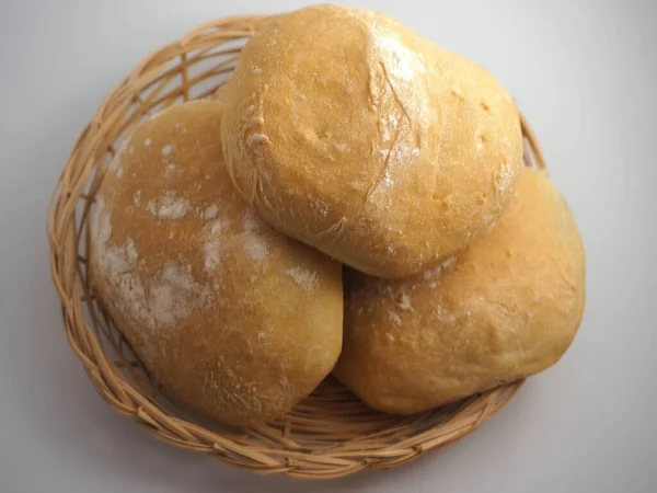Close Home Made Bread Vimini Basket — Stock Photo, Image