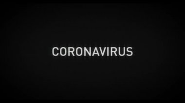 Coronavirus unvan animasyonu, arıza efekti ve kırmızı kanal dengesi. Eski televizyon dokusu ve vignette. Salgın ölümcül virüs haberleri.