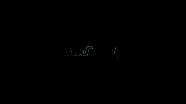 Quinta-feira 4k conceito cor elétrica texto gráfico efeito animação sobre fundo preto para o seu proyect . — Vídeo de Stock