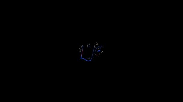 Liquid Effect über ein flaches gesättigtes rotes und blaues Life-Wort auf einer animierten typografischen flüssigen 4k-Textkomposition mit schwarzem Hintergrund. — Stockvideo
