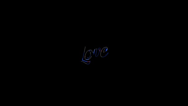 Liquid Effect über ein flaches gesättigtes rotes und blaues Liebeswort auf einer animierten typografischen flüssigen 4k Textkomposition mit schwarzem Hintergrund. — Stockvideo