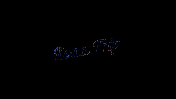 Efecto líquido sobre rojo saturado plano y azul Road Trip palabra sobre un fluido tipográfico animado composición de texto 4k con fondo negro . — Vídeos de Stock