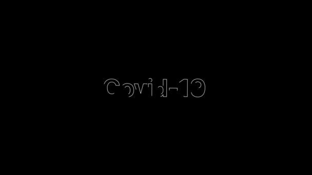 Umrisseffekt über einem weißen Covid19-Wort, das sich dann mit flachem, einfarbigem Weiß auf einer animierten typografischen 4k-Textkomposition mit schwarzem Hintergrund füllt. — Stockvideo