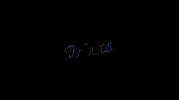Liquid Effect over flat saturated red and blue Drinks word on a animated typographic fluid 4k text composition with black background. — Wideo stockowe
