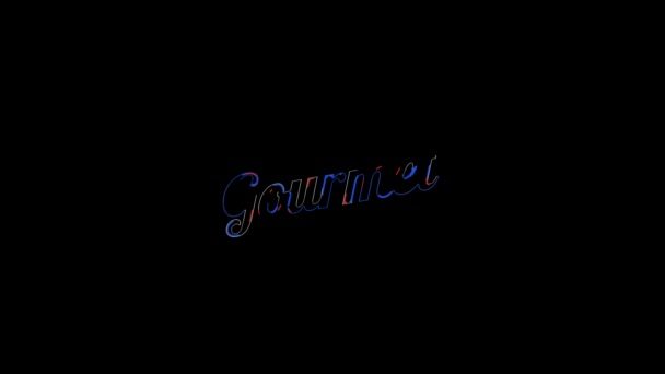 Flytande effekt över platt mättat rött och blått Gourmet ord på en animerad typografisk vätska 4k textsammansättning med svart bakgrund. — Stockvideo