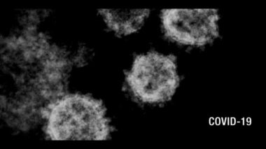 Coronavirus COVID-19 metin ve mikroskop görüntüsü sağ altta titreşim ve metin ile siyah beyaz, eski bir TV efekti olduğunu gösteriyor.