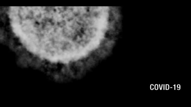 Coronavirus COVID-19 tekst i mikroskop obraz ujawnić z czarno-białym, vintage stary efekt TV z ekspozycją wibracje ruchome i tekst po prawej stronie dolnej. — Wideo stockowe