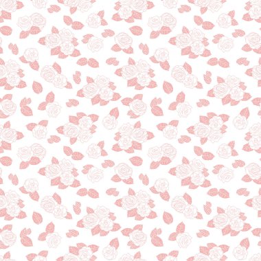Beyaz arka planda küçük güller ile romantik vektör tekrarlama deseni