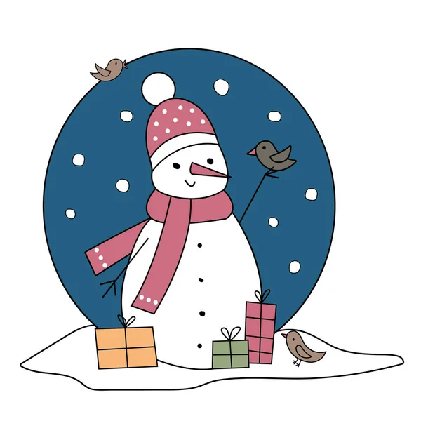 Navidad invierno vector ilustración lindo muñecos de nieve aves — Archivo Imágenes Vectoriales