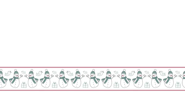 Bordure vectorielle blanche de Noël avec des bonhommes de neige mignons — Image vectorielle