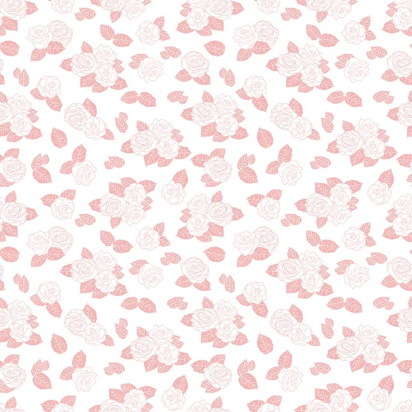 Patrón romántico de repetición vectorial con pequeñas rosas sobre fondo blanco — Vector de stock