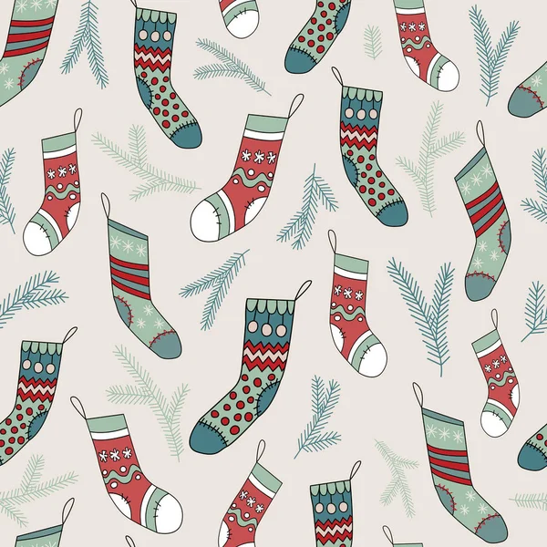 Modèle de répétition vectorielle avec chaussettes de Noël colorées — Image vectorielle