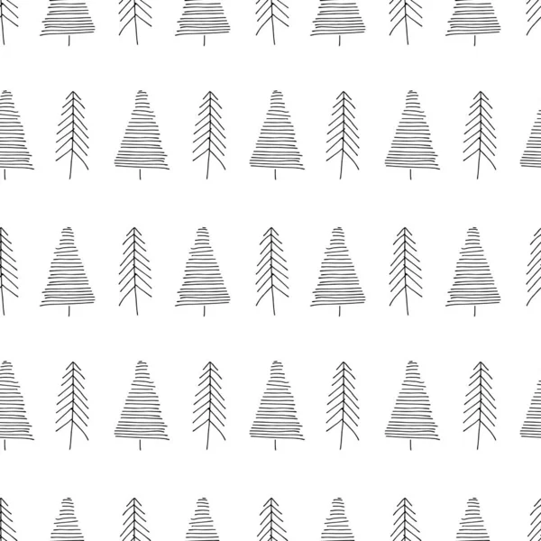 Simple vector pattern with black winter conifers — Stock Vector