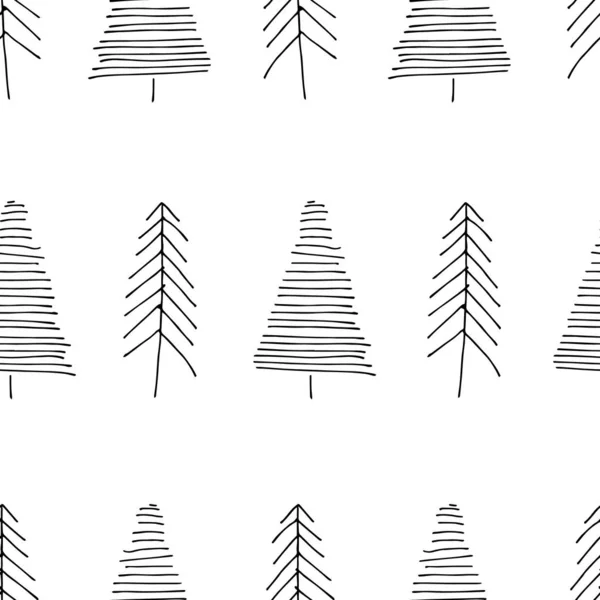 Simple vector pattern with black winter conifers — Stock Vector