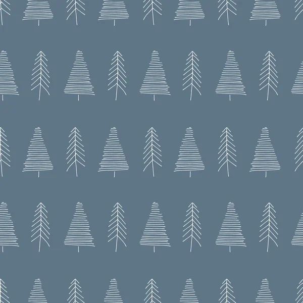 Simple vector pattern with conifers on dark blue — Stock Vector