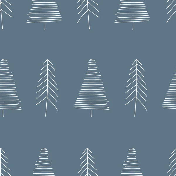 Simple vector pattern with conifers on dark blue — Stock Vector