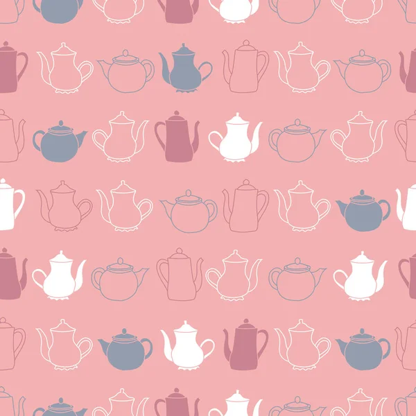 Vector pattern with cute teapots pink background — Stock Vector