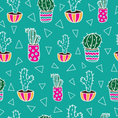 Renkli kaktüslü komik yeşil vektör deseni