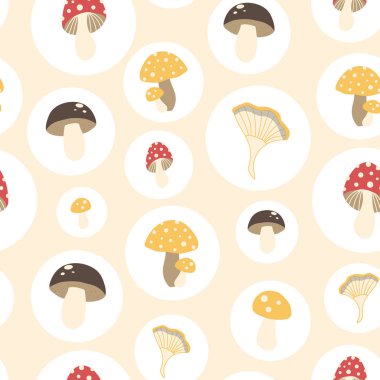 Beyaz baloncuklu mantarlı vektör deseni