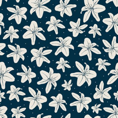 Beyaz zambaklı ve küçük noktalı vektör deseni