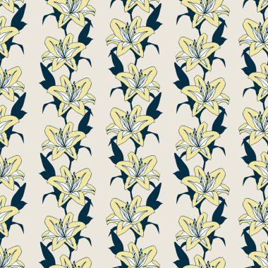 Sarı romantik zambaklı düzenli vektör deseni