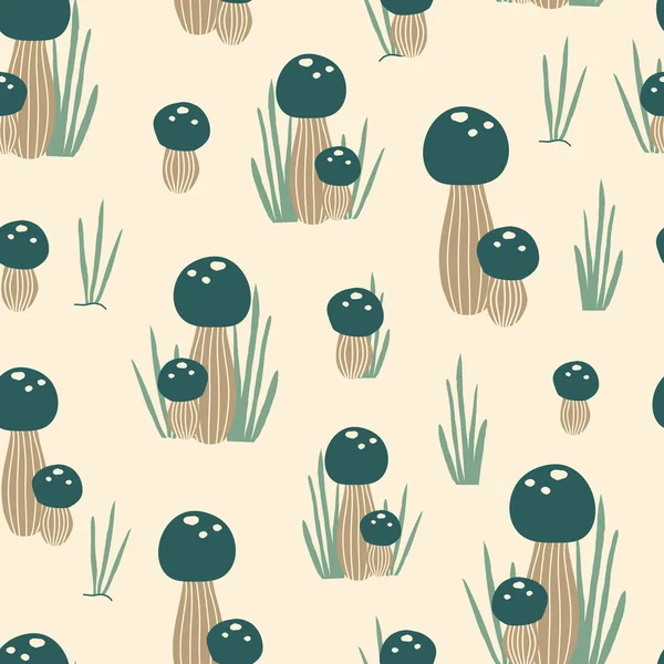 Cute vector repeat pattern with green mushrooms — 스톡 벡터
