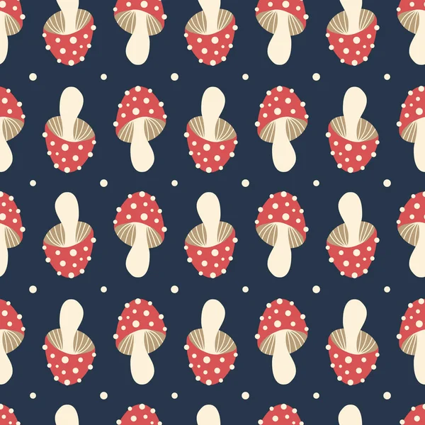 Vector repeat pattern with toadstools and dots — 스톡 벡터