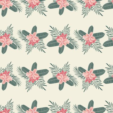 Vector pattern with tropical leaves and flowers