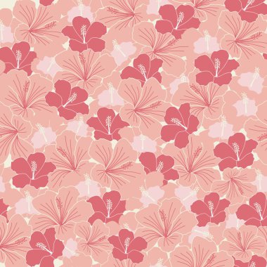 Romantic pink vector pattern with hibiscus flowers