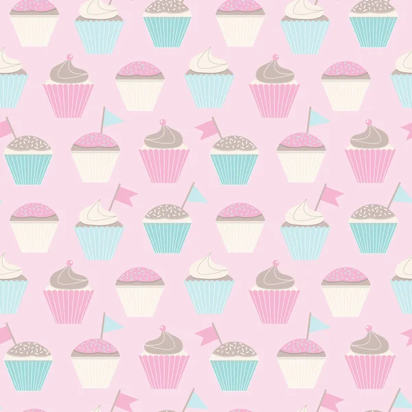 Modèle Répétition Vectorielle Avec Des Cupcakes Colorés Sur Fond Rose — Image vectorielle