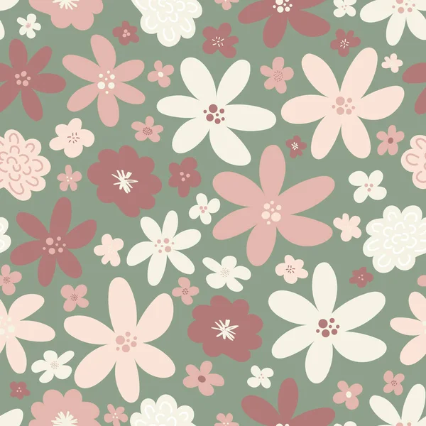 Цветочный векторный узор с розовыми и белыми цветами — стоковый вектор