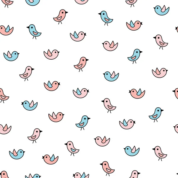 Beau motif vectoriel blanc avec des petits oiseaux — Image vectorielle