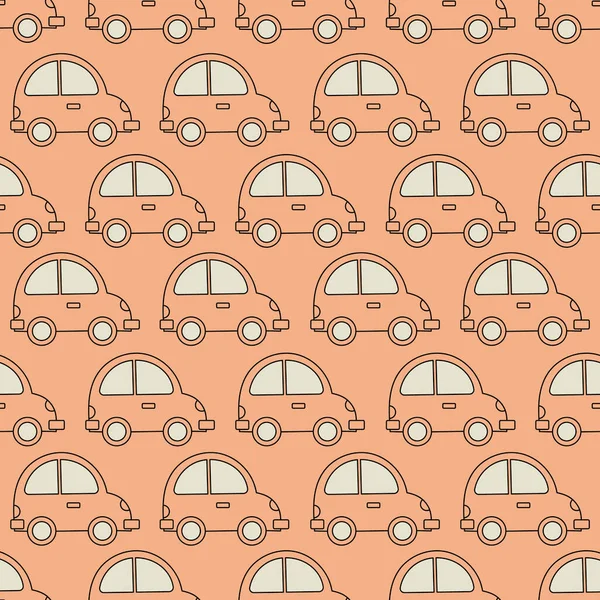 オレンジの背景にかわいい車とベクトルパターン — ストックベクタ