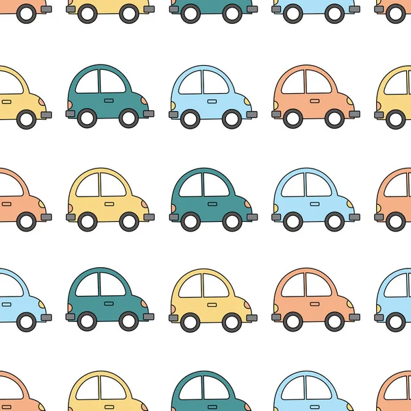 White vector pattern with cute colorful cars — Stock Vector