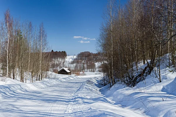 Strada Invernale Nella Regione Settentrionale Della Russia — Foto Stock