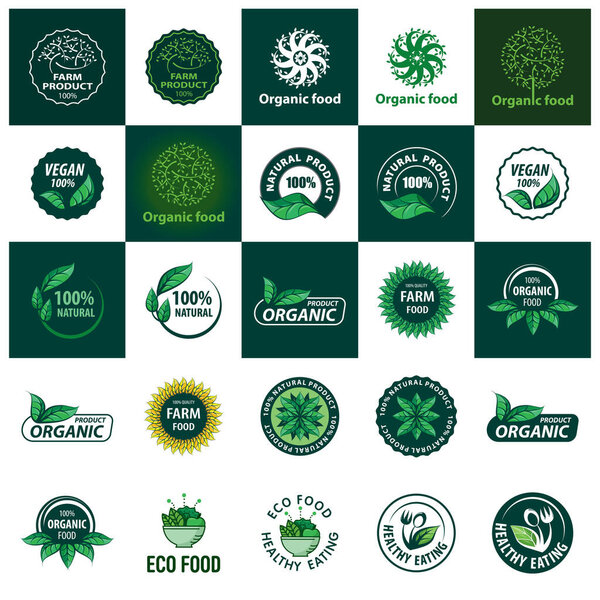 Set of organic and farm fresh food badges and labels