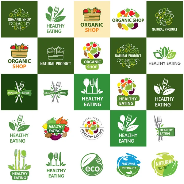 Conjunto de crachás e rótulos de alimentos frescos biológicos e agrícolas — Vetor de Stock