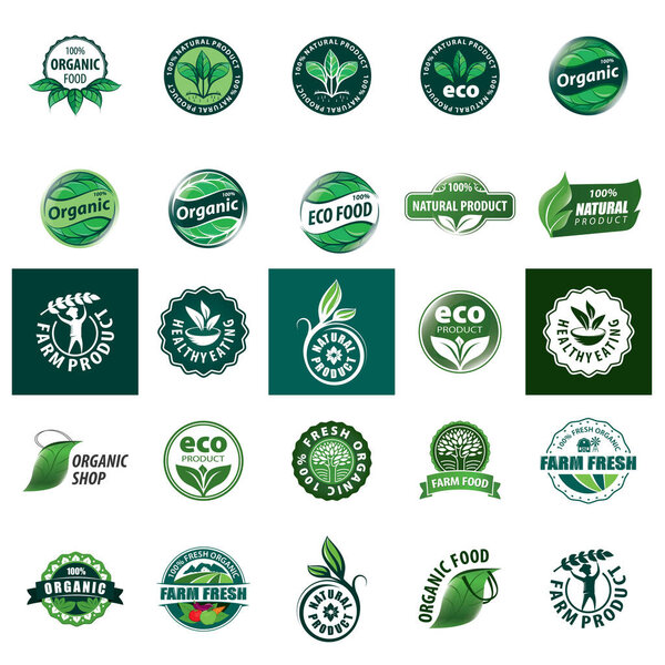 Set of organic and farm fresh food badges and labels