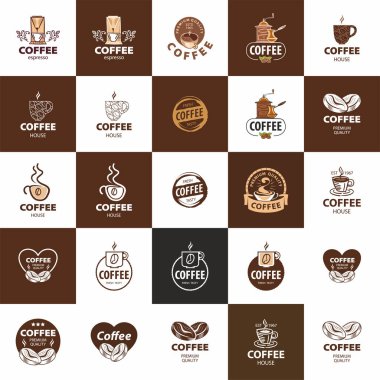 Kahve logosu - vektör çizimi, simge dizaynı siyah arkaplan üzerine.