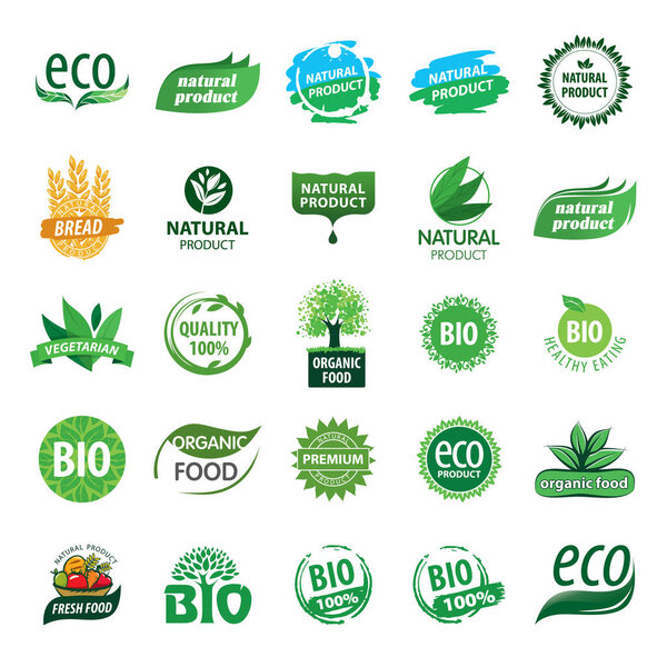 Set of organic and farm fresh food badges and labels