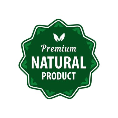 Beyaz zemin üzerinde doğal ürün simgesi olan yeşil kauçuk damga. Vektör.